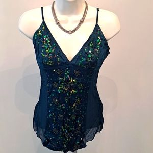 bebe Teal Sequin Top